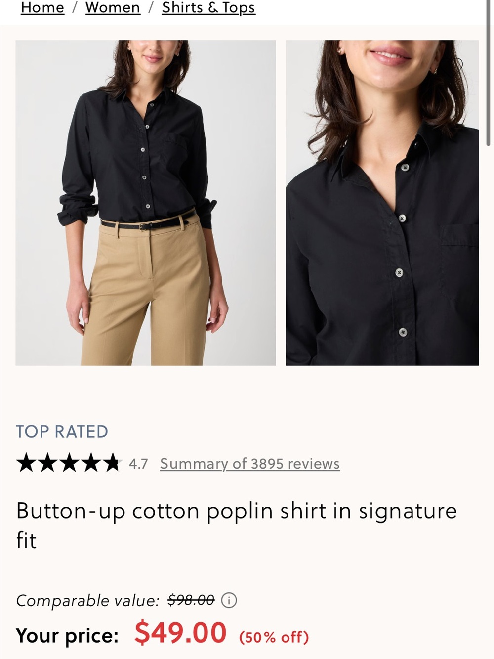 J. Crew Factory Women's Black Button-Down Blouse